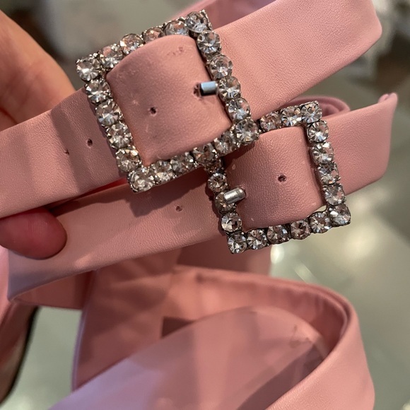 NWT blush pink Barbie baby crystal square buckle open square toe platforms 8 /39 - Picture 8 of 10